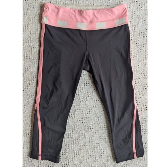 Lululemon Women's Up the Pace Crop Black Stripe Bleached Coral Leggings Size 6 - Picture 1 of 5
